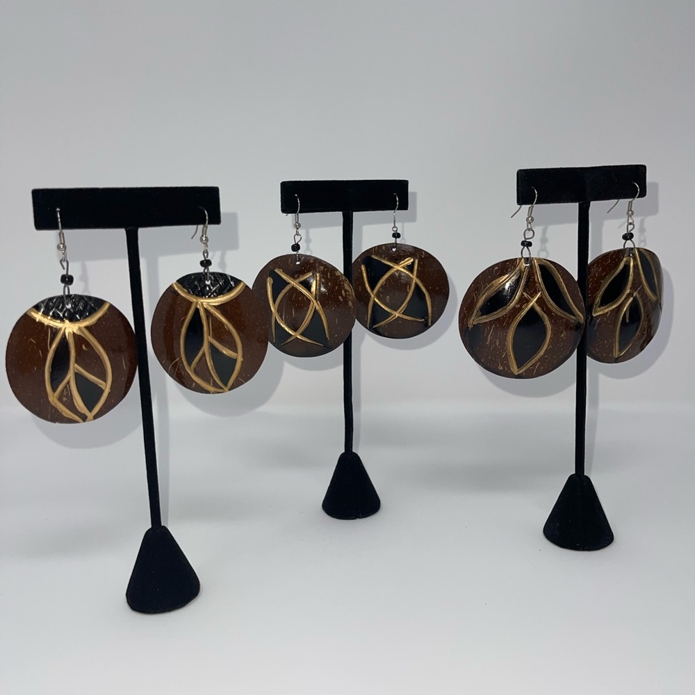 NWOT Ethnic Handmade Coconut Shell Earrings (Any 3 $10 set: $25)